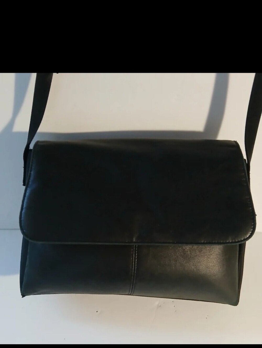 Vintage Minimalist Black Genuine Leather Crossbody Bag Adjustable Strap Purse